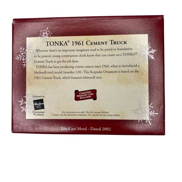 Tonka 1961 Cement Truck Hallmark Keepsake Ornament Die-Cast Metal - Picture 3 of 3